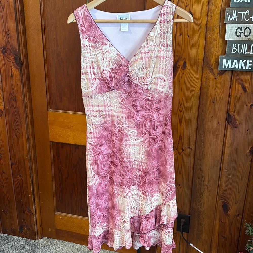 VTG Taboo Y2K  Mesh Sparkle Dress Paisley Pink Metallic Romantic flirty ruffle M
